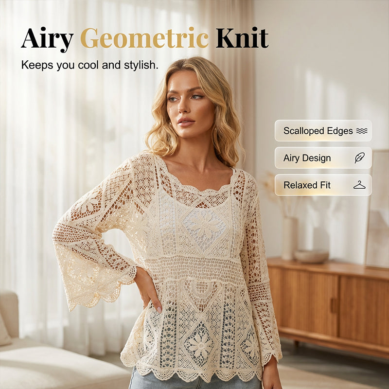 Dames blouse in vintage-stijl met kant als bedekkend bovenkledingstuk