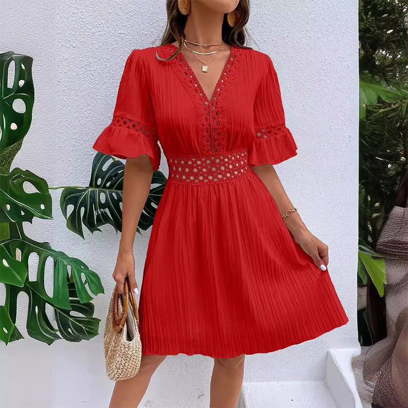 🔥🎁Chique jurk met V-hals en kanten details.