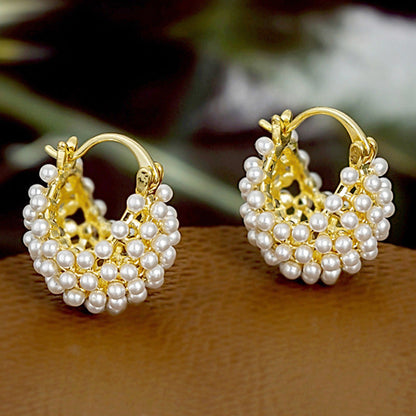 📢📢50% KORTING!!💍Oorbellen met kunstparels in mandvorm – goudkleurig en met een uniek vlechtpatroon, voor een vleugje klassieke elegantie bij je dagelijkse outfits 🪀