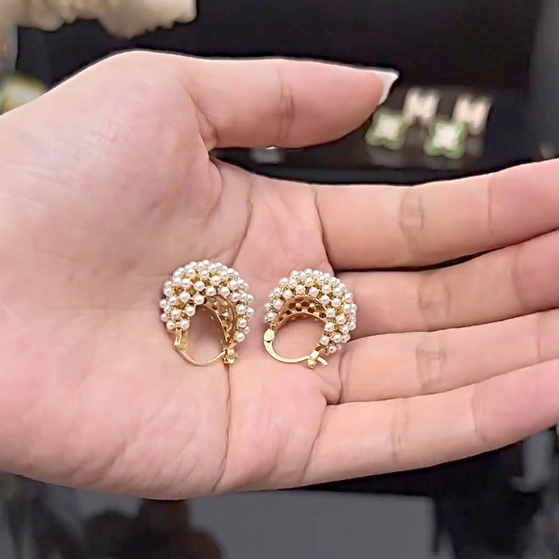 📢📢50% KORTING!!💍Oorbellen met kunstparels in mandvorm – goudkleurig en met een uniek vlechtpatroon, voor een vleugje klassieke elegantie bij je dagelijkse outfits 🪀