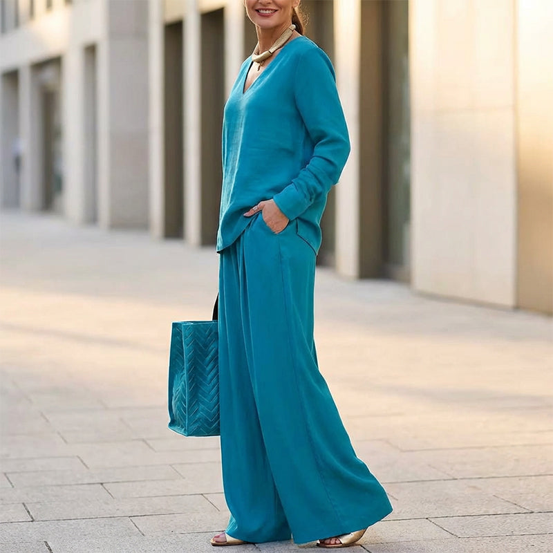 Casual tweedelige loungeset met V-hals voor dames