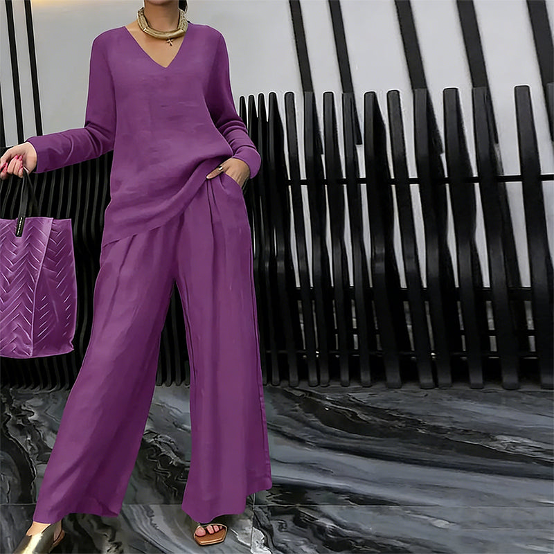 Casual tweedelige loungeset met V-hals voor dames
