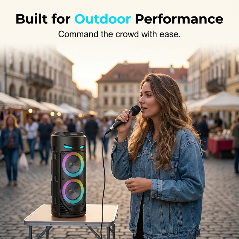 🥳HETE UITVERKOOP 2026🥳💞Meer dan 50.000 verkocht!🎤🔊 50% korting! Draagbare Bluetooth-luidspreker met microfoon – 16W krachtig geluid, RGB-verlichting en bedrade microfoon. Perfect voor karaoke, square dancing en kraampjes in de buitenlucht.