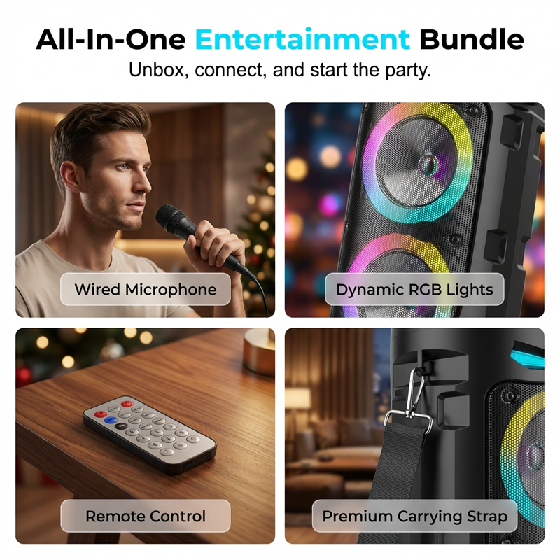 🥳HETE UITVERKOOP 2026🥳💞Meer dan 50.000 verkocht!🎤🔊 50% korting! Draagbare Bluetooth-luidspreker met microfoon – 16W krachtig geluid, RGB-verlichting en bedrade microfoon. Perfect voor karaoke, square dancing en kraampjes in de buitenlucht.