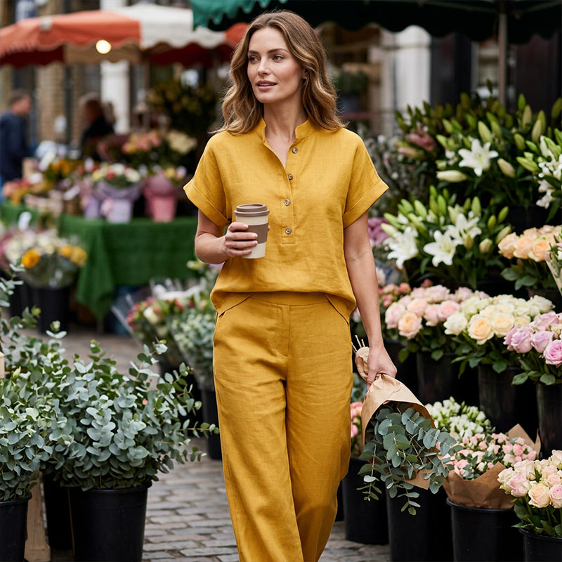 ⏰Casual tweedelige set voor dames in effen kleur👚👖