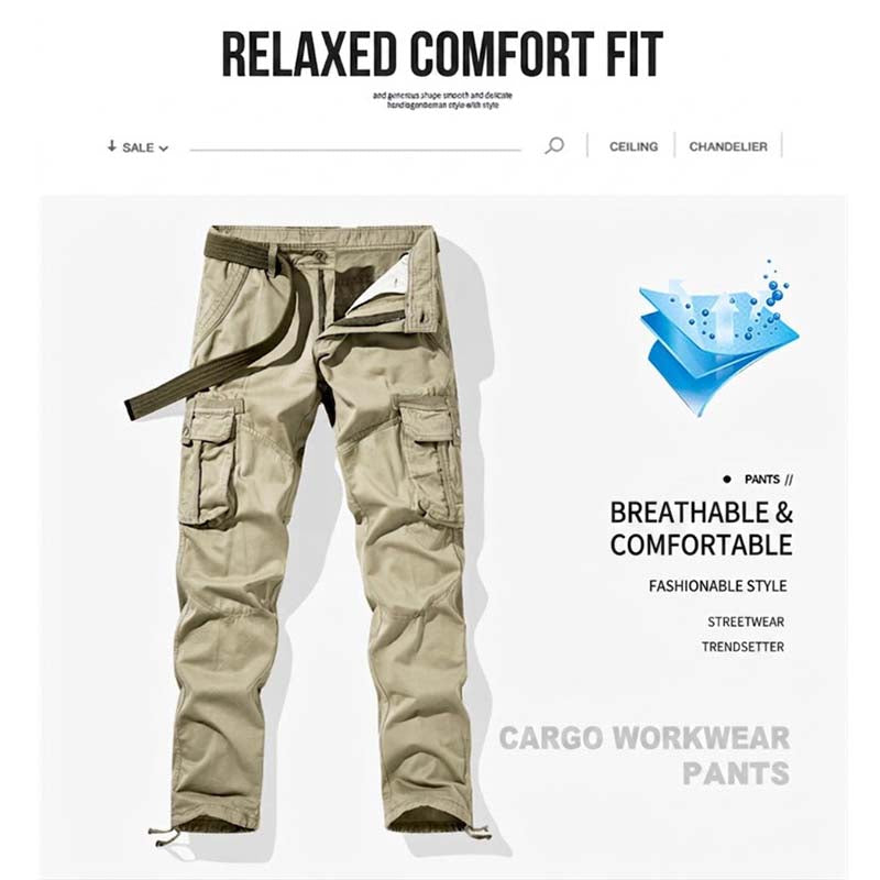🧥 Tactische cargobroek voor heren | Meerdere zakken 📦 Duurzame katoenmix 💪 Losse, voorgevormde knieën 🦵 Verstelbare tailleband en broekspijpen 🎛️