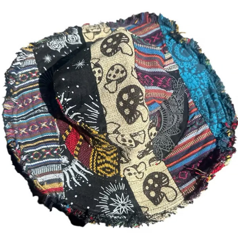 Patchwork veelkleurige paddenstoelhennep hoed met zak