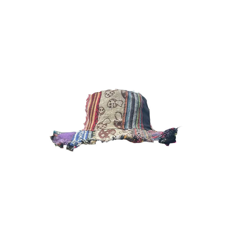 Patchwork veelkleurige paddenstoelhennep hoed met zak