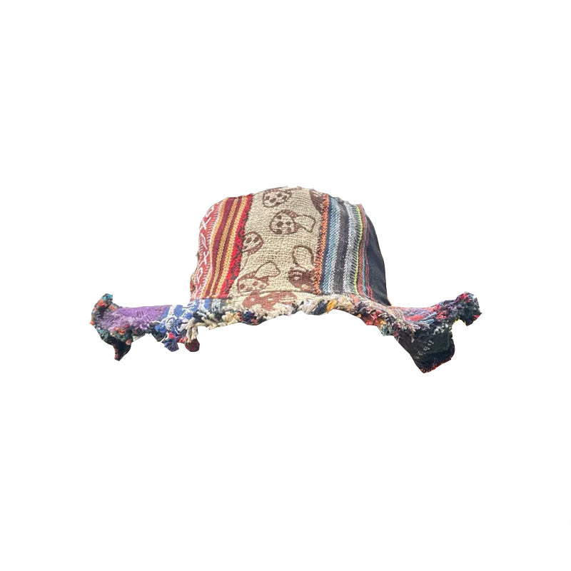 Patchwork veelkleurige paddenstoelhennep hoed met zak