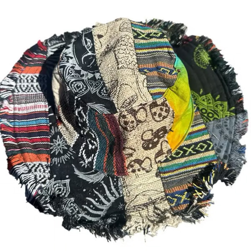Patchwork veelkleurige paddenstoelhennep hoed met zak