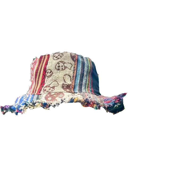 Patchwork veelkleurige paddenstoelhennep hoed met zak