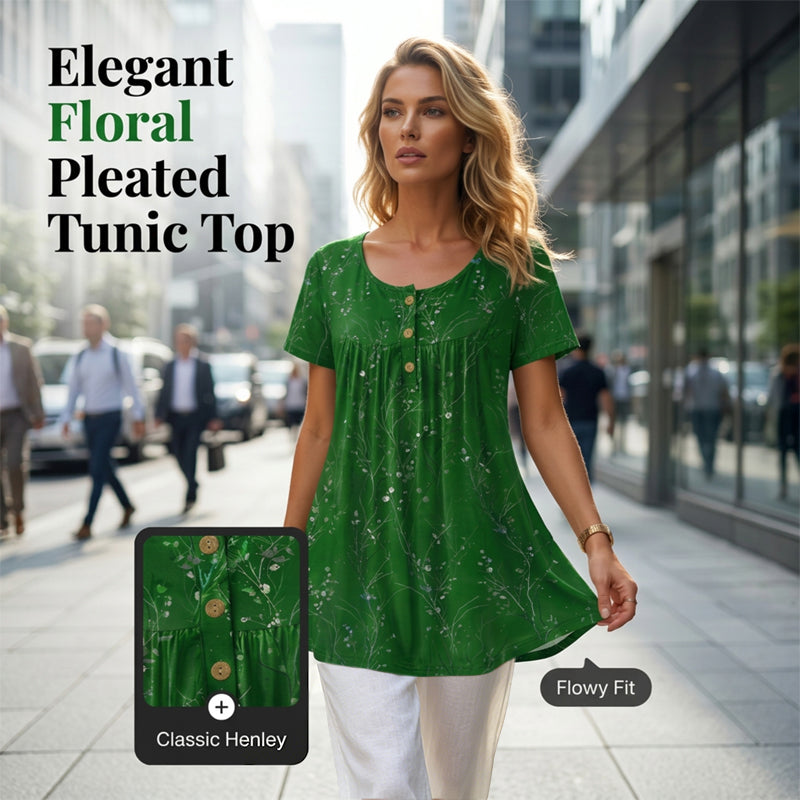 Dames bloemenprint geplooide tuniek top