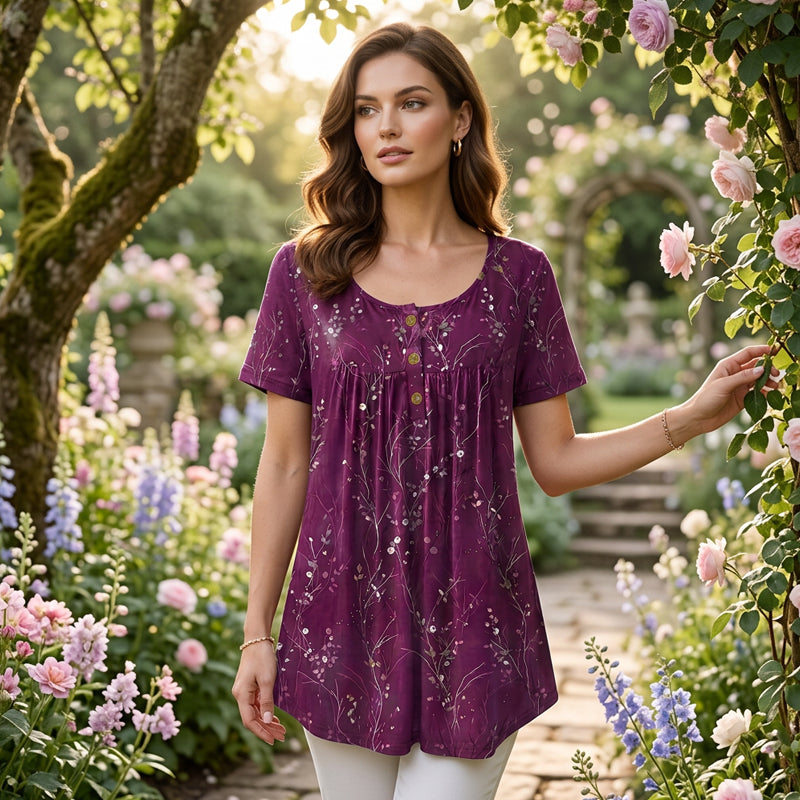 Dames bloemenprint geplooide tuniek top