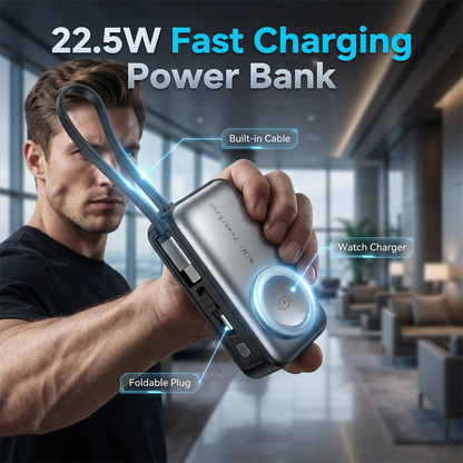 🔋 3-in-1 magnetisch oplaadstation zonder powerbank — Ingebouwde kabel, magnetisch, en het stopt in élk zakje