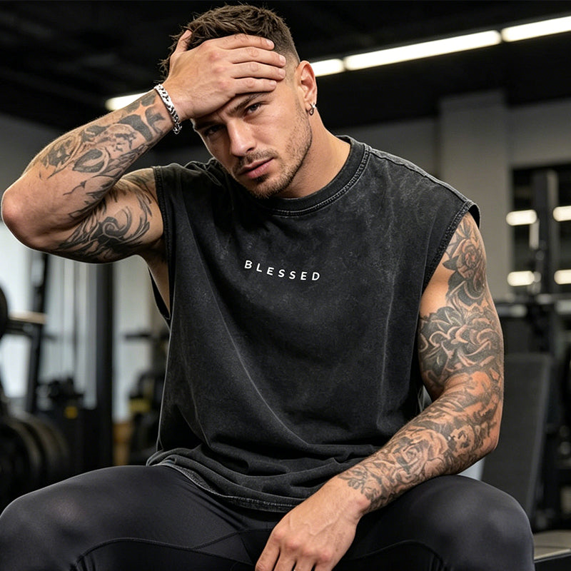 Vintage Gewassen Losvallend Gym Muscle T-shirt – Ademend en Stijlvol