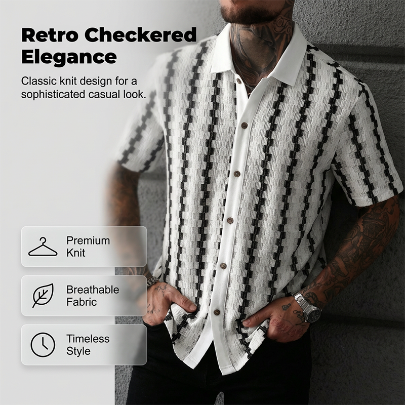 Heren short sleeve retro geometrisch breishirt