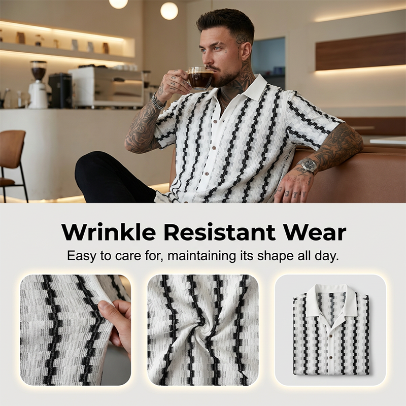Heren short sleeve retro geometrisch breishirt