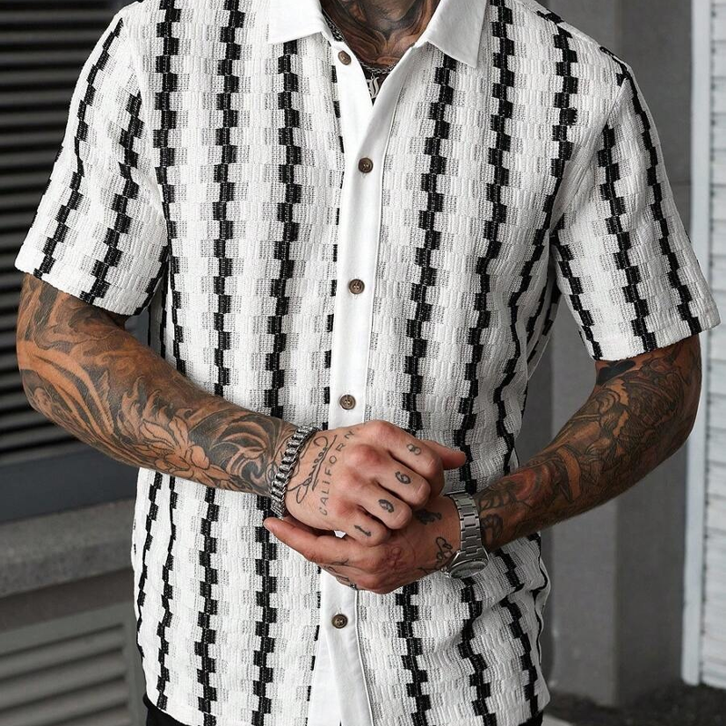 Heren short sleeve retro geometrisch breishirt