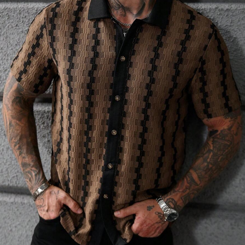 Heren short sleeve retro geometrisch breishirt