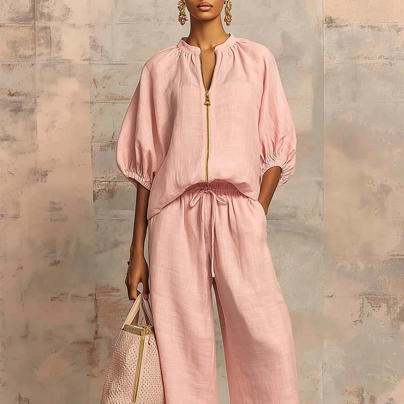 Dames 2-delige Casual Set in Effen Kleur
