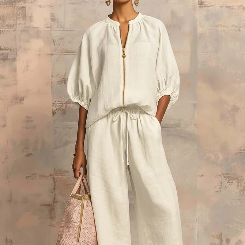 Dames 2-delige Casual Set in Effen Kleur