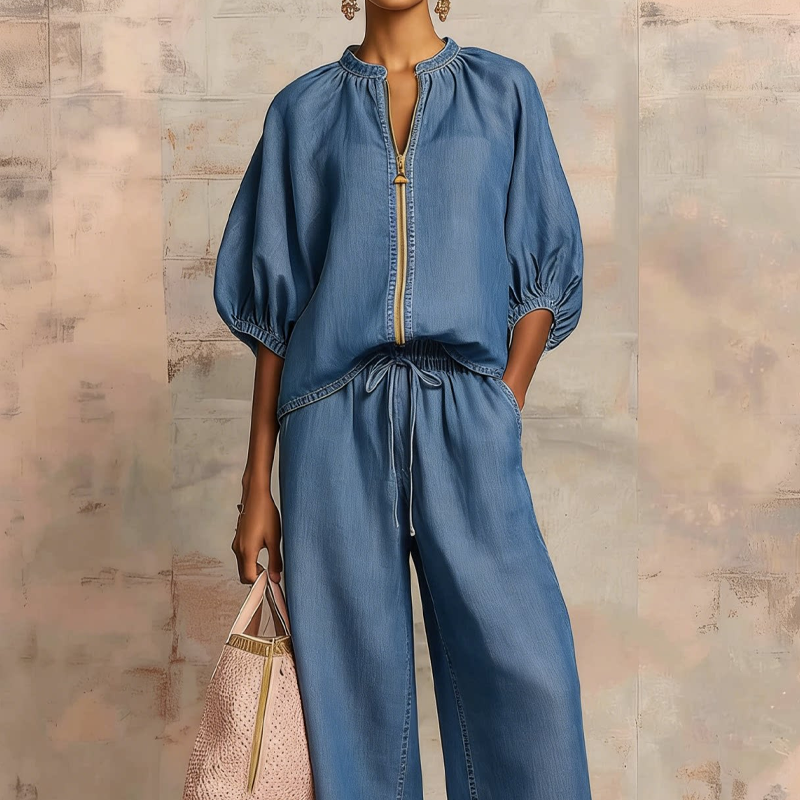 Dames 2-delige Casual Set in Effen Kleur