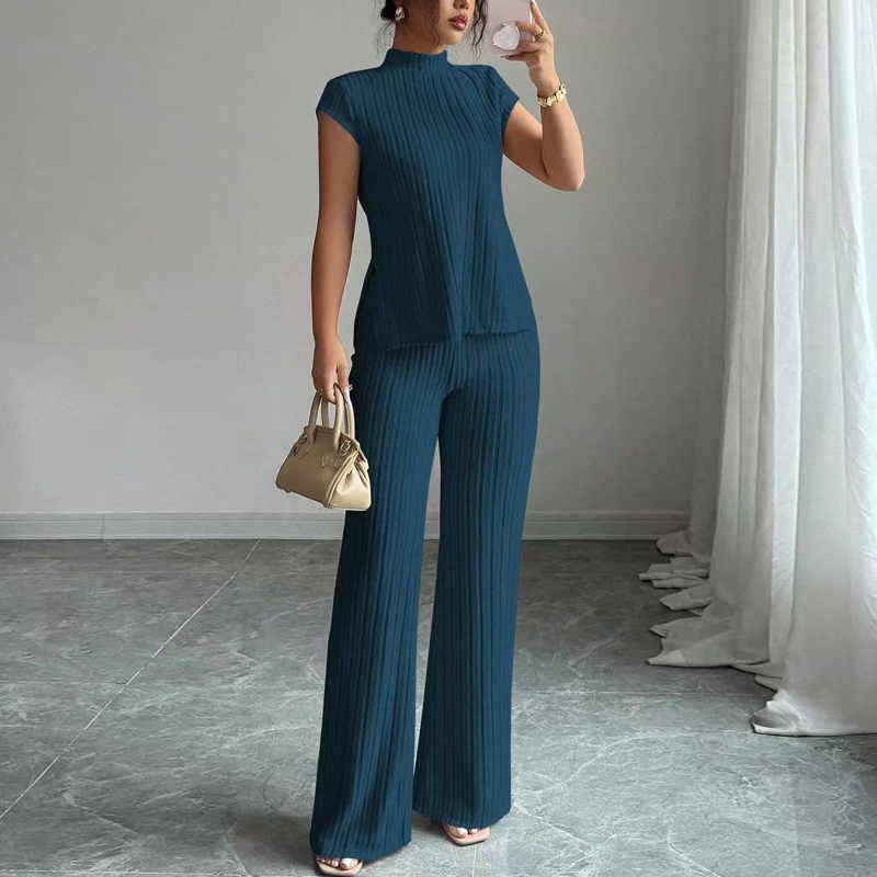 ⏰Elegante coltrui top & wijde pijp broek 2-delige set