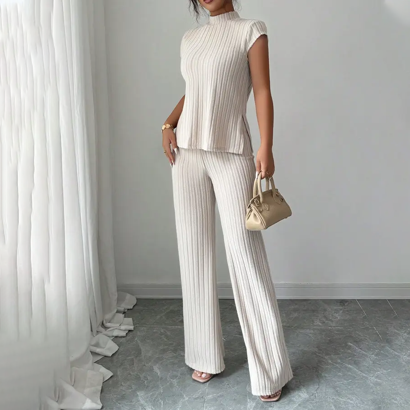 ⏰Elegante coltrui top & wijde pijp broek 2-delige set