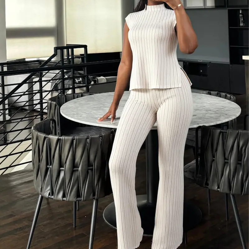 ⏰Elegante coltrui top & wijde pijp broek 2-delige set