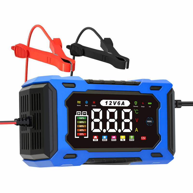 🔋 12V 6A slimme acculader – pulsherstel voor oude batterijen, geschikt voor alle auto's en motoren.