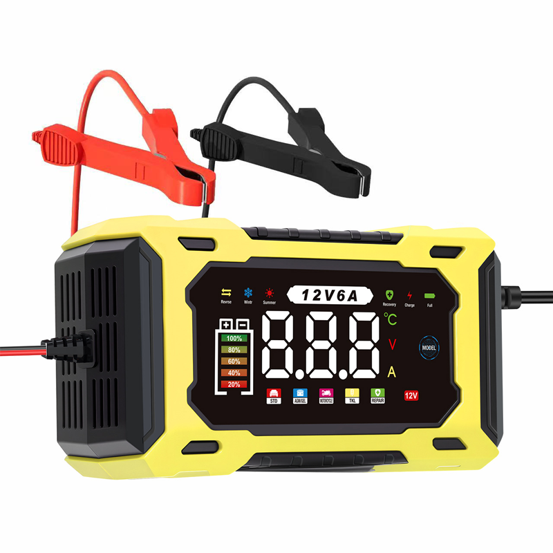🔋 12V 6A slimme acculader – pulsherstel voor oude batterijen, geschikt voor alle auto's en motoren.
