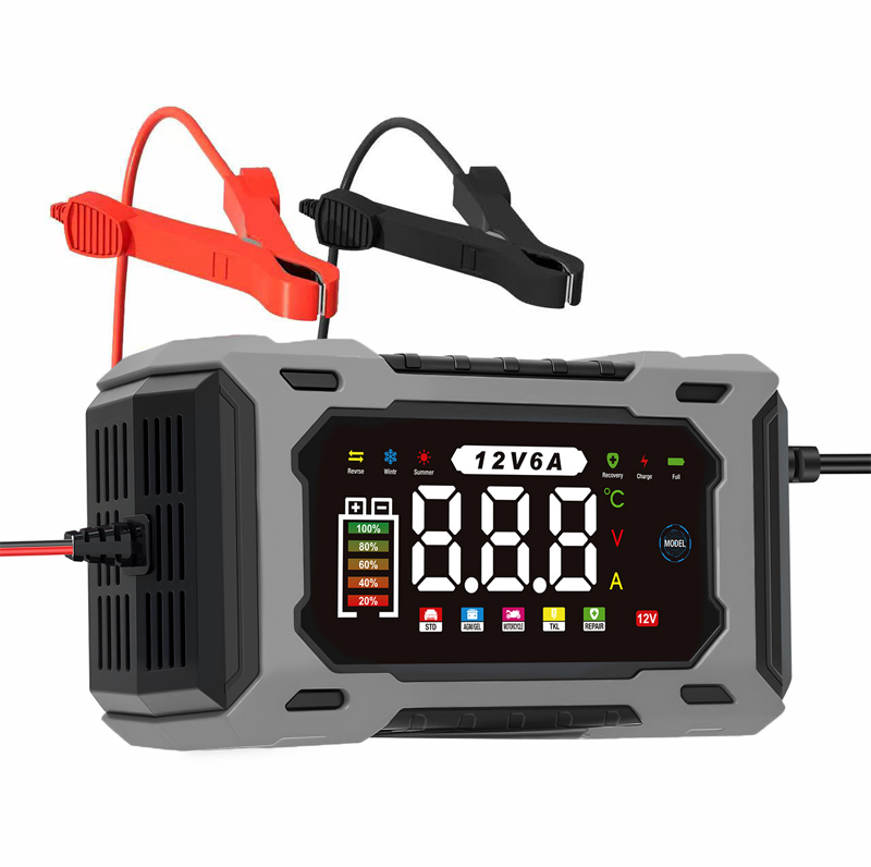 🔋 12V 6A slimme acculader – pulsherstel voor oude batterijen, geschikt voor alle auto's en motoren.