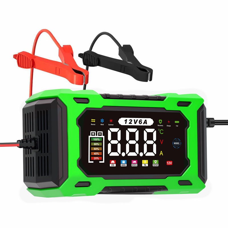 🔋 12V 6A slimme acculader – pulsherstel voor oude batterijen, geschikt voor alle auto's en motoren.