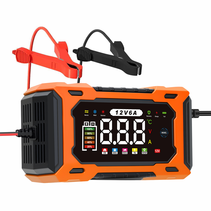 🔋 12V 6A slimme acculader – pulsherstel voor oude batterijen, geschikt voor alle auto's en motoren.