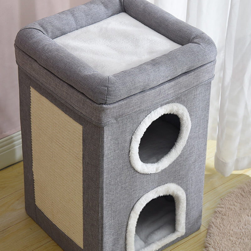 Foldable Multi-Level Cat Condo with Scratching Pad