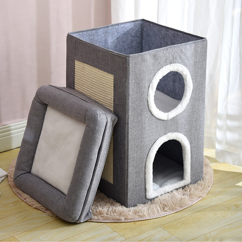 Foldable Multi-Level Cat Condo with Scratching Pad