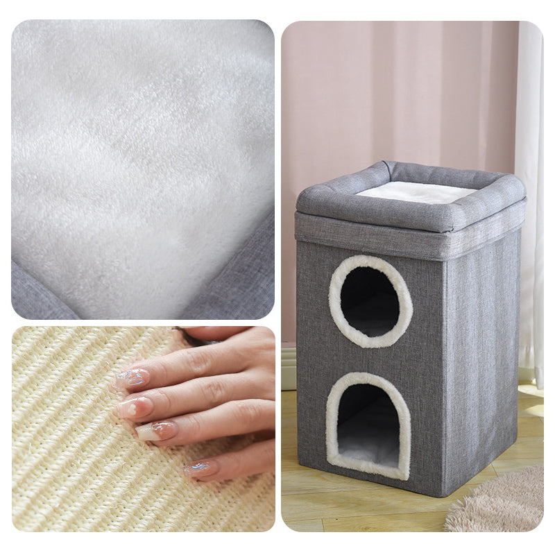 Foldable Multi-Level Cat Condo with Scratching Pad