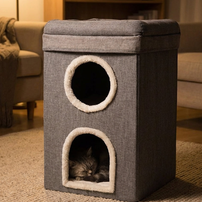 Foldable Multi-Level Cat Condo with Scratching Pad