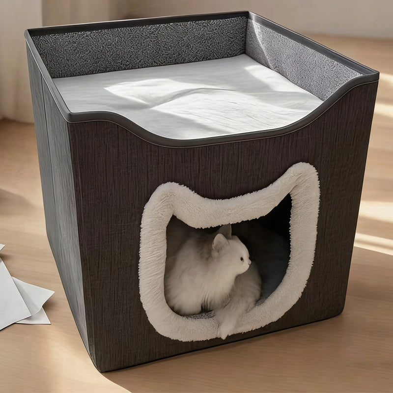Foldable Multi-Level Cat Condo with Scratching Pad