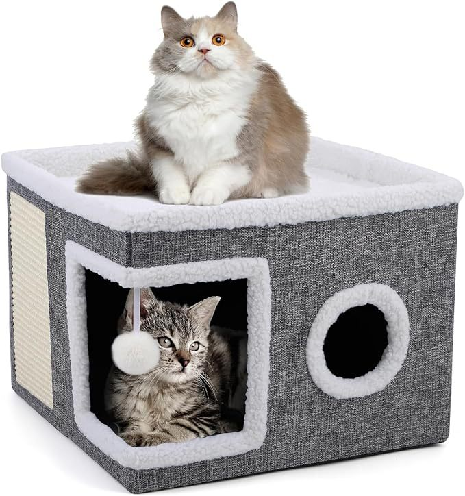 Foldable Multi-Level Cat Condo with Scratching Pad