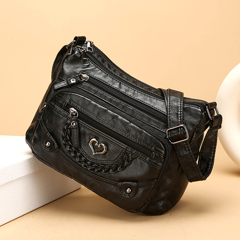 Dames zacht PU-leer crossbody tas met meerdere vakken