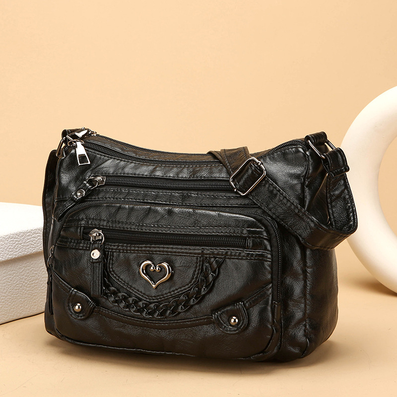 Dames zacht PU-leer crossbody tas met meerdere vakken