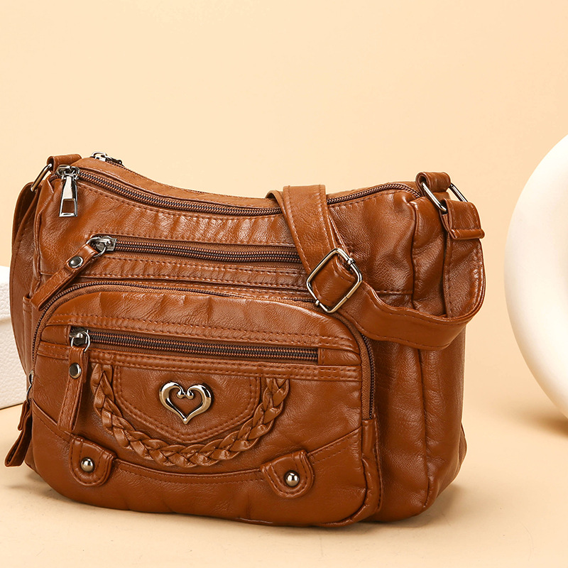 Dames zacht PU-leer crossbody tas met meerdere vakken
