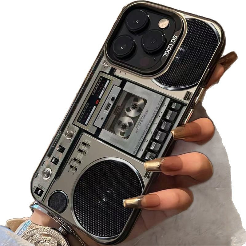 Retro telefoonhoesje met boombox en cassettespeler design