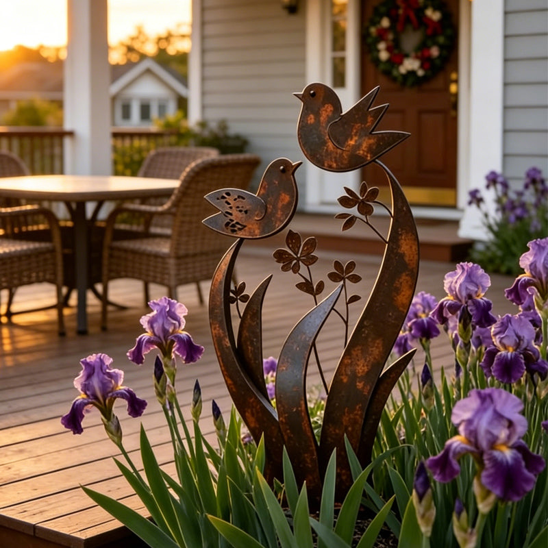 🎁2026 Nieuw binnen 50% KORTING💥🌿 Rustieke Metalen Tuinpaal met Vogel- en Bloemmotief – Decoratief voor Tuin en Pad ✨