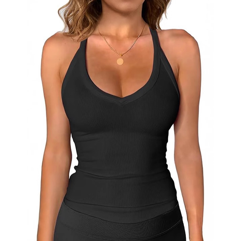 Dames geribbelde V-hals tanktop