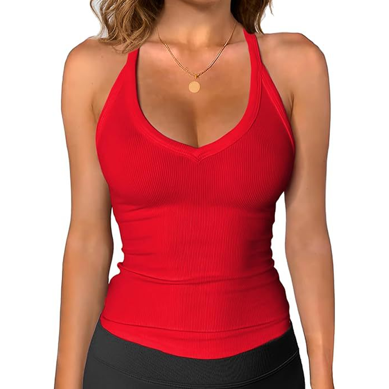 Dames geribbelde V-hals tanktop