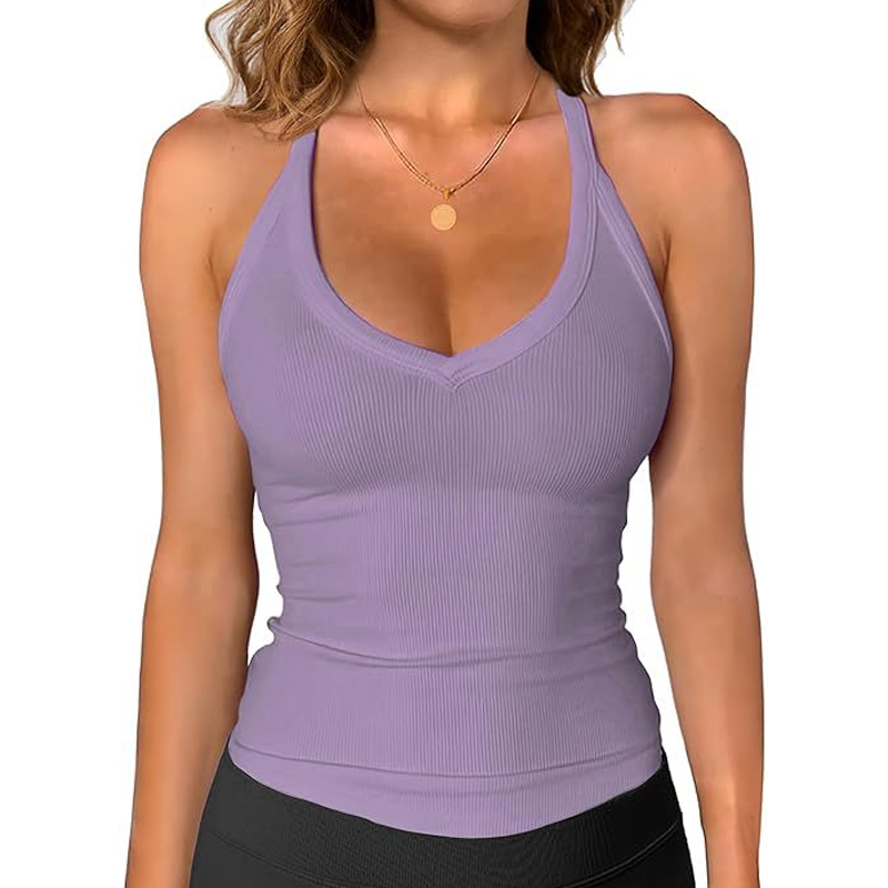Dames geribbelde V-hals tanktop