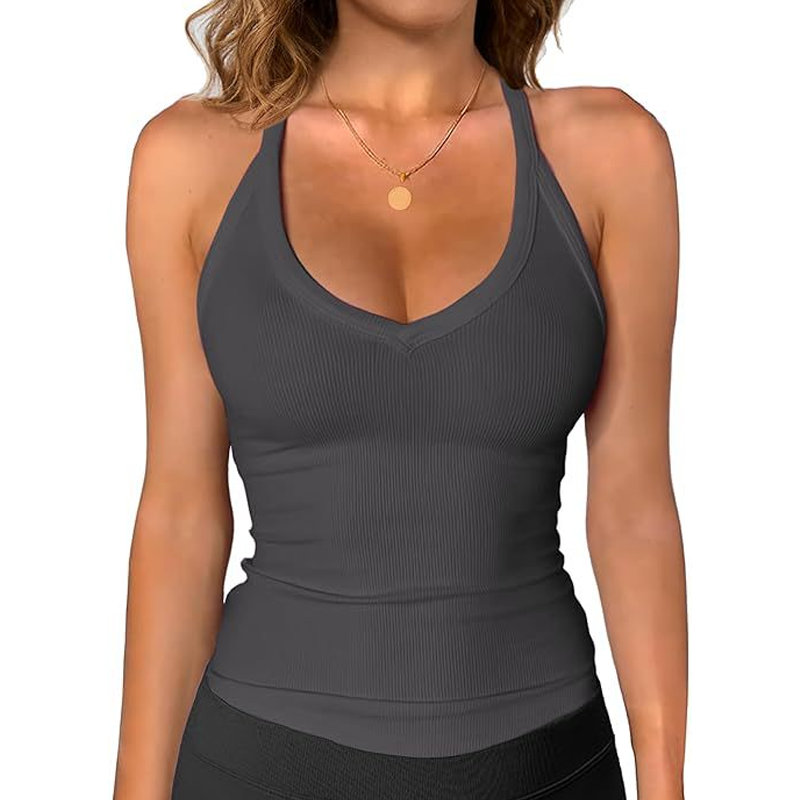 Dames geribbelde V-hals tanktop