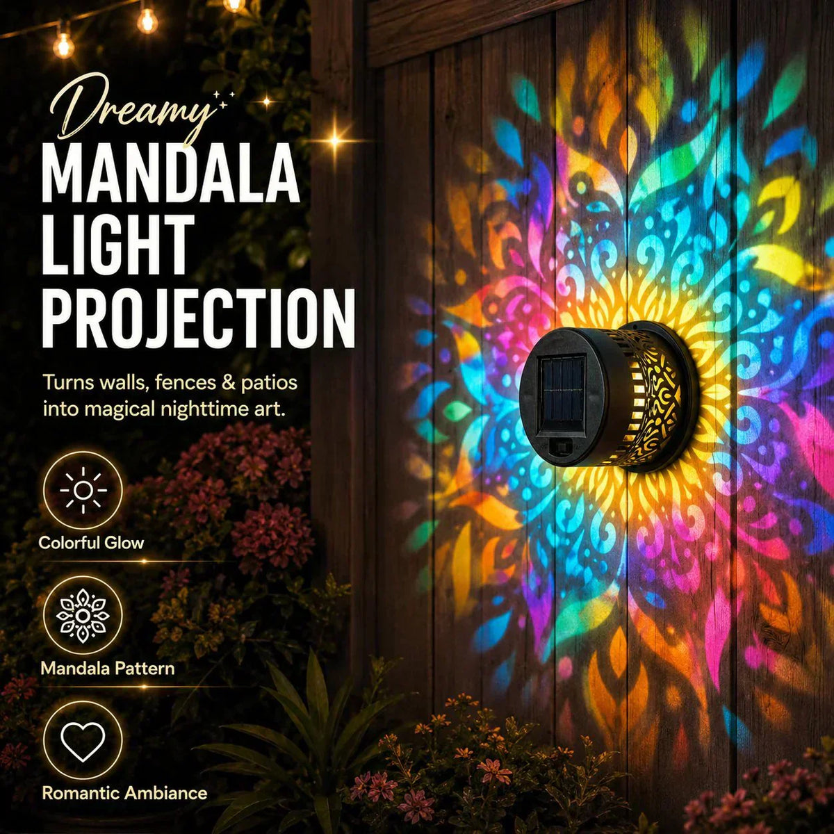 🌞50% KORTING🌀Mandala-lamp op zonne-energie – Prachtige patroonprojectie, 2-in-1 vloer- en wandverlichting & IP65 waterdicht met automatische aan/uit-functie 🌿
